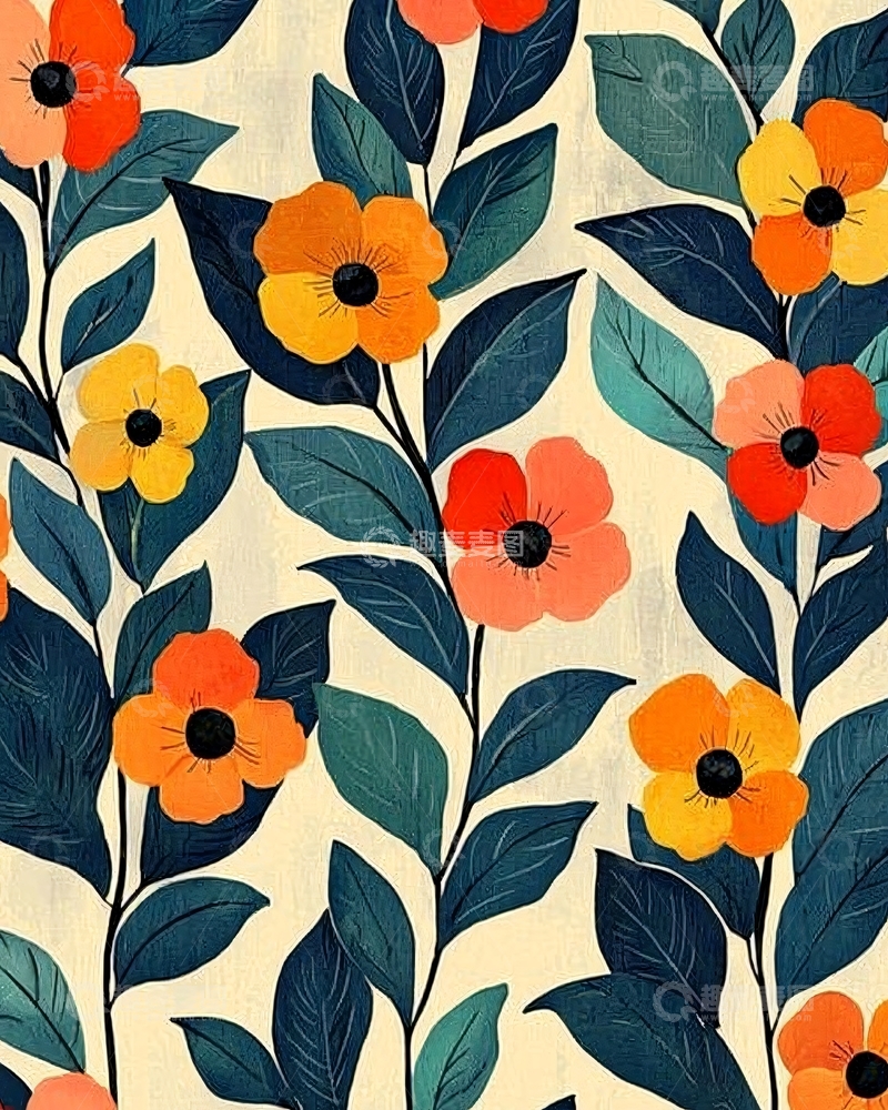 高清大图下载【趣麦麦图】复古花卉图案