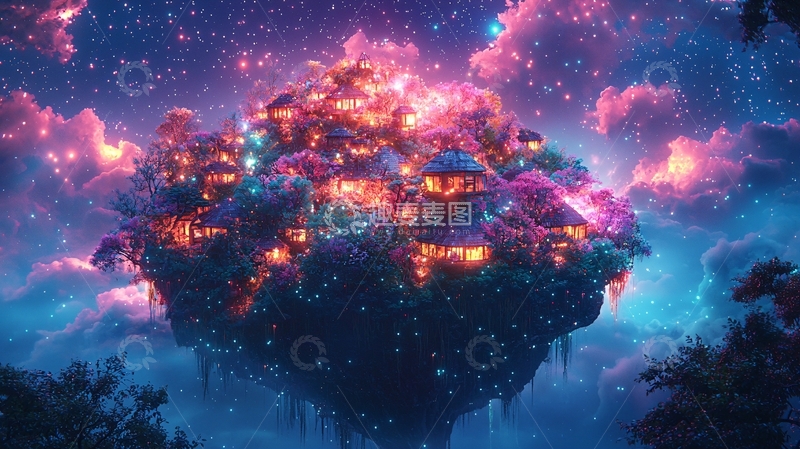 高清大图下载【趣麦麦图】星空下的梦幻岛屿