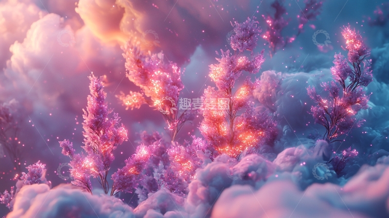 高清大图下载【趣麦麦图】梦幻粉色花朵云朵