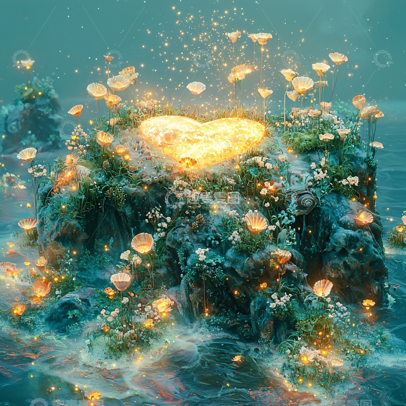 高清大图下载【趣麦麦图】海底之心形光之岛屿