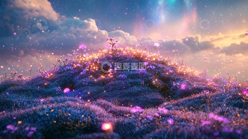 高清大图下载【趣麦麦图】梦幻紫粉色奇幻山丘