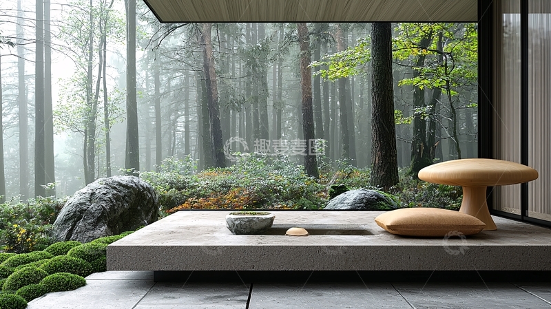 高清大图下载【趣麦麦图】极简禅意森林景观庭院