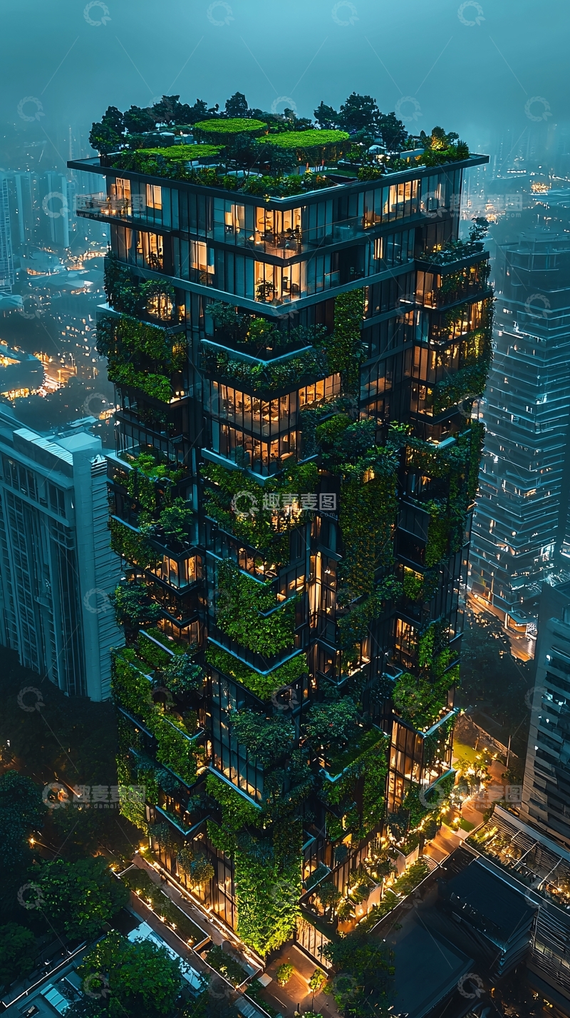 高清大图下载【趣麦麦图】绿植覆盖的高层建筑