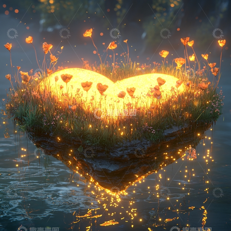 高清大图下载【趣麦麦图】光之岛屿心形花田