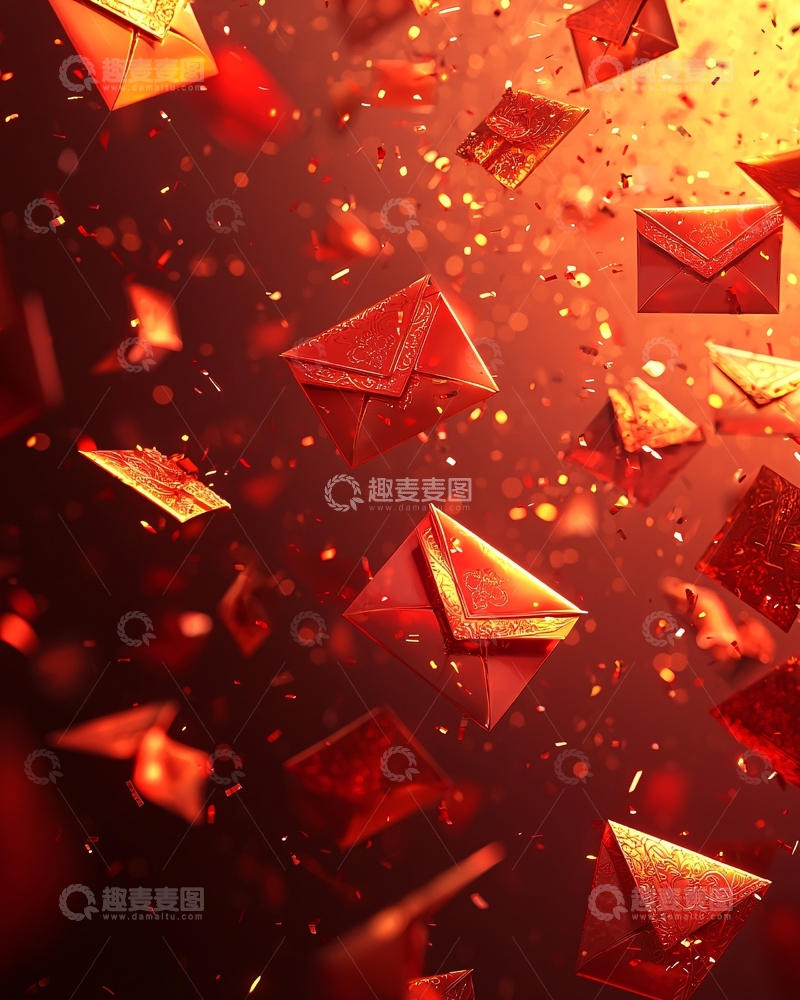 高清大图下载【趣麦麦图】红色信封飞舞