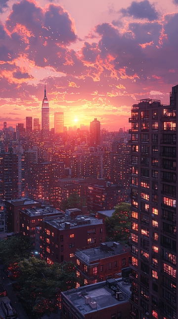 纽约日落城市剪影
