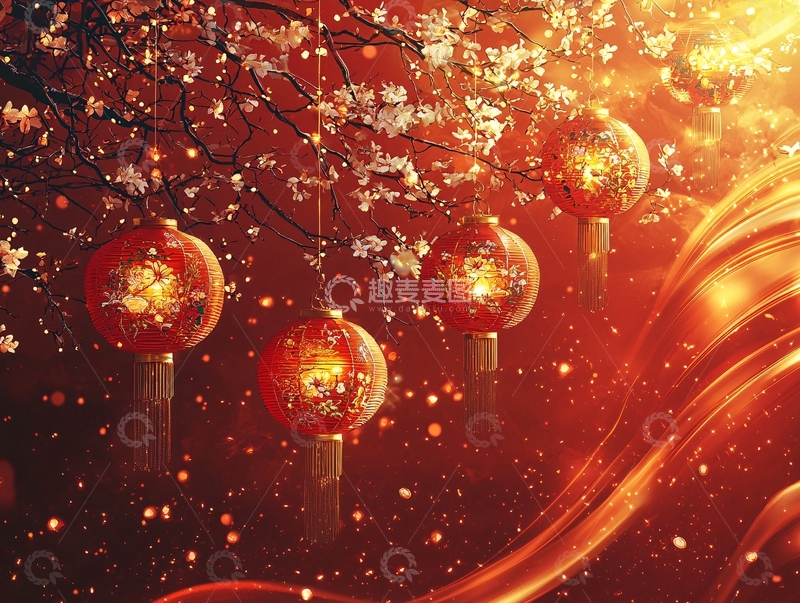 高清大图下载【趣麦麦图】红灯笼梅花新年背景
