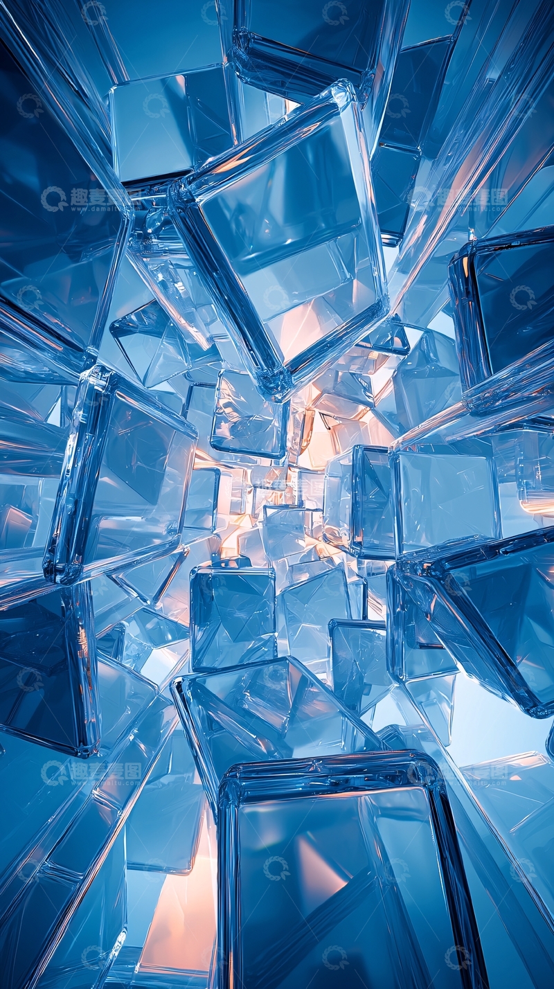 高清大图下载【趣麦麦图】蓝色透明立方体堆叠