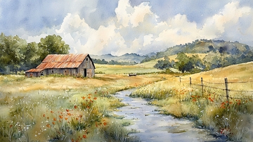 乡村田园水彩画