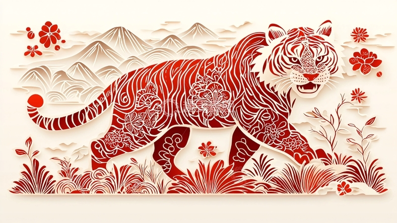 高清大图下载【趣麦麦图】红虎剪纸