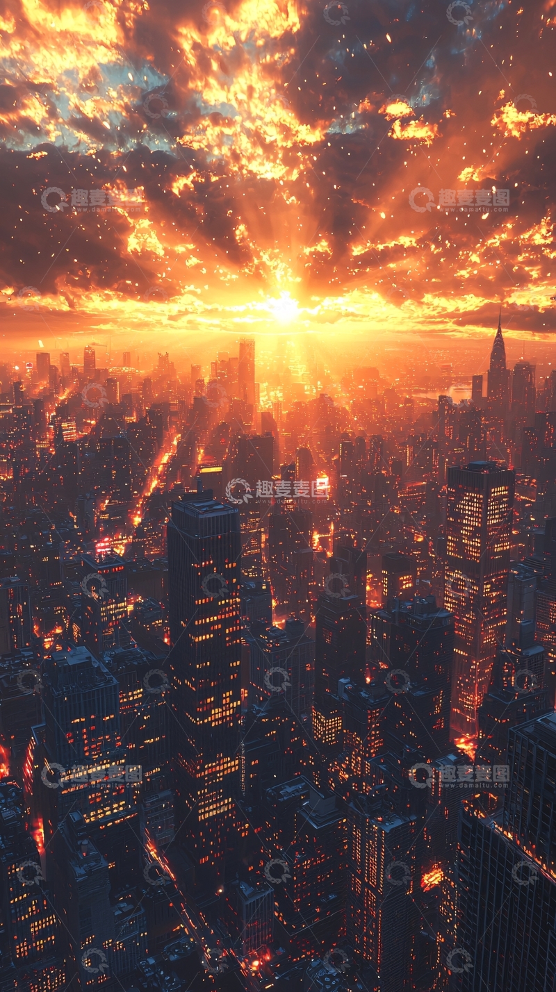 高清大图下载【趣麦麦图】火烧云下的纽约夜景