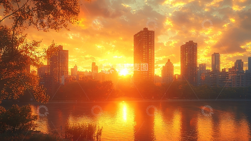 高清大图下载【趣麦麦图】城市日落剪影