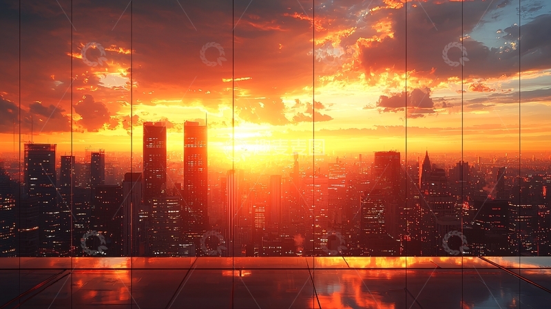 高清大图下载【趣麦麦图】城市日落剪影