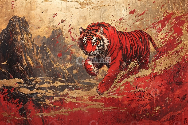 高清大图下载【趣麦麦图】红色老虎