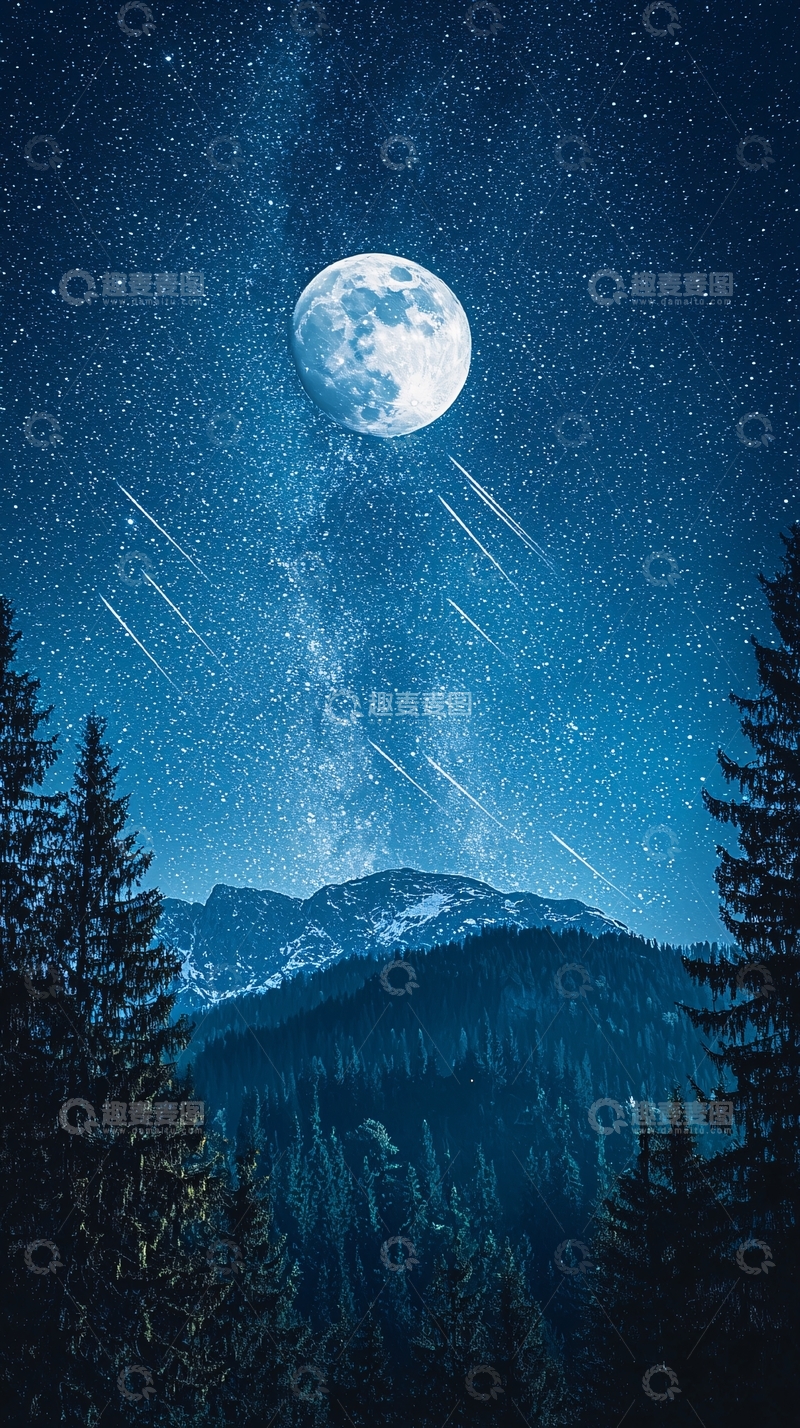 高清大图下载【趣麦麦图】星空下的雪山与流星雨