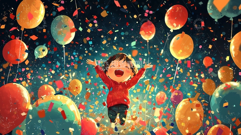 高清大图下载【趣麦麦图】快乐女孩彩色气球