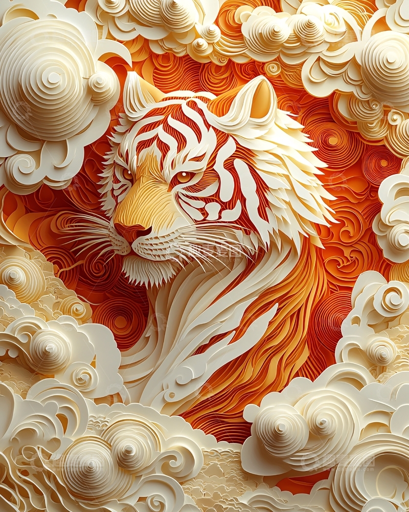 高清大图下载【趣麦麦图】纸雕老虎