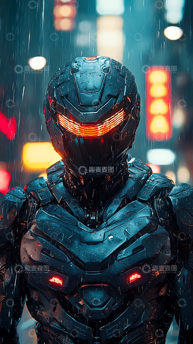 高清大图下载【趣麦麦图】雨夜城市未来战士