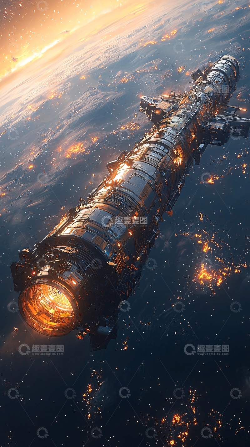 高清大图下载【趣麦麦图】太空飞船地球夜景