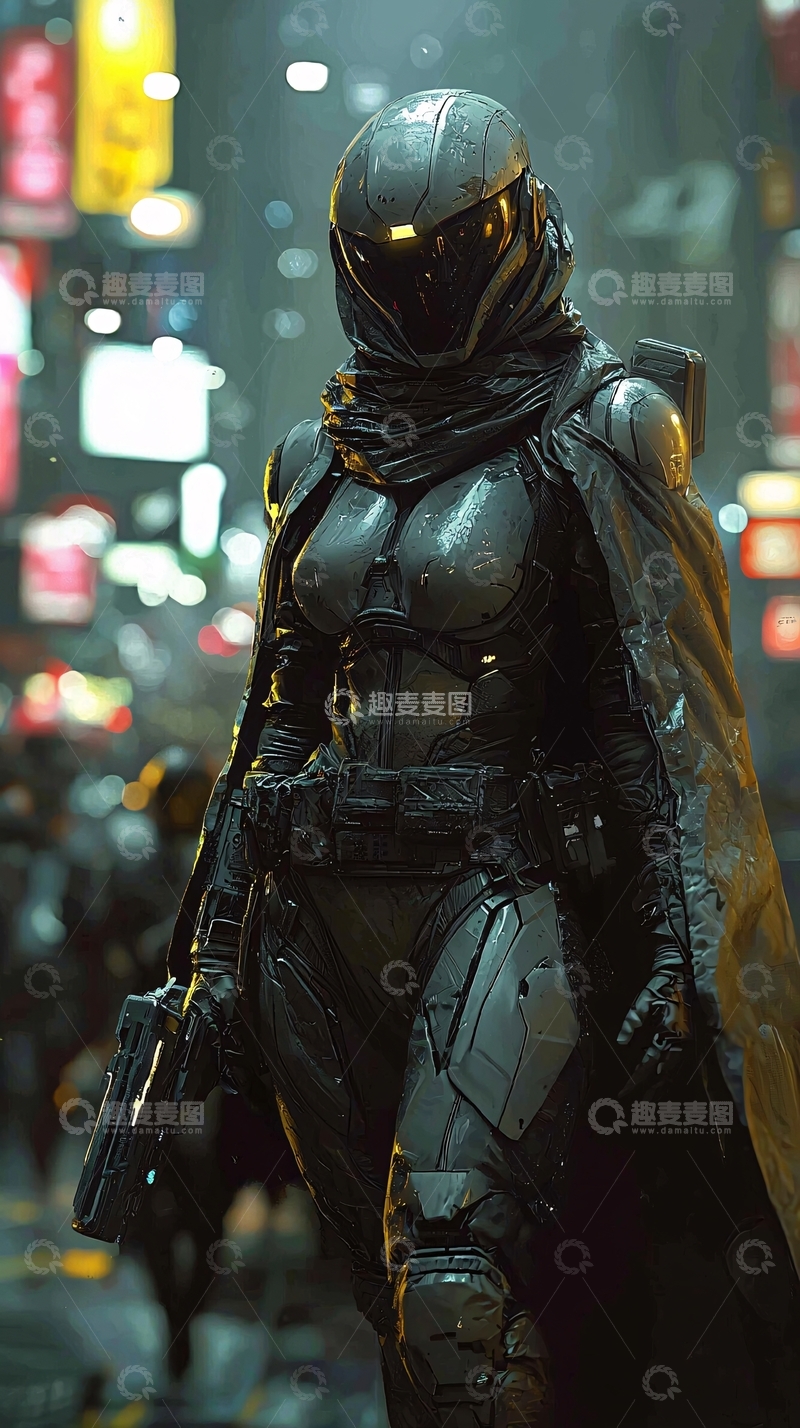 高清大图下载【趣麦麦图】未来都市女战士