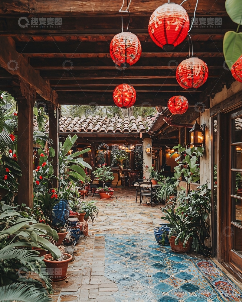 高清大图下载【趣麦麦图】庭院红灯笼景观