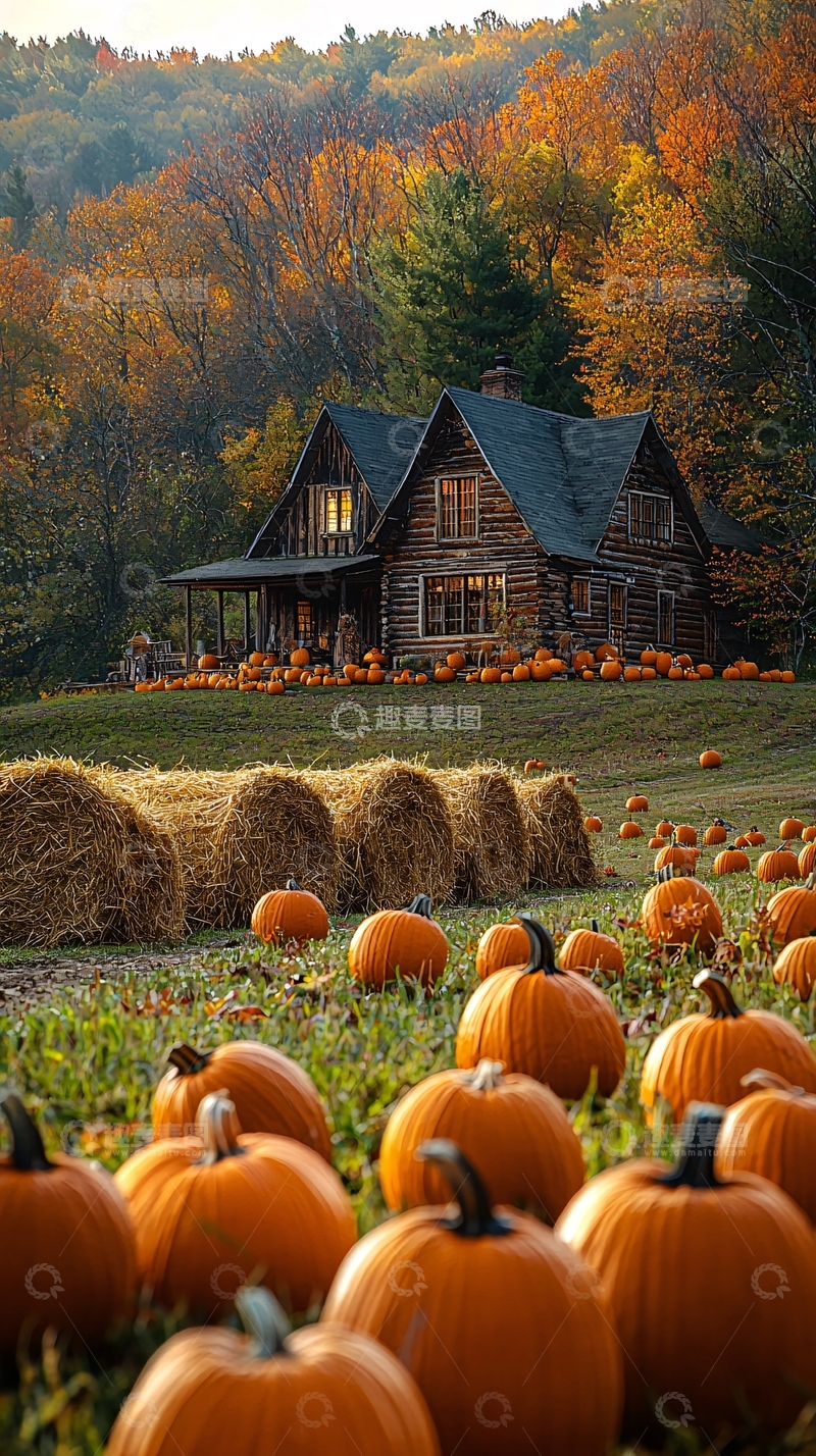 高清大图下载【趣麦麦图】秋日南瓜田园木屋