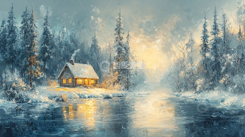 高清大图下载【趣麦麦图】雪夜小屋