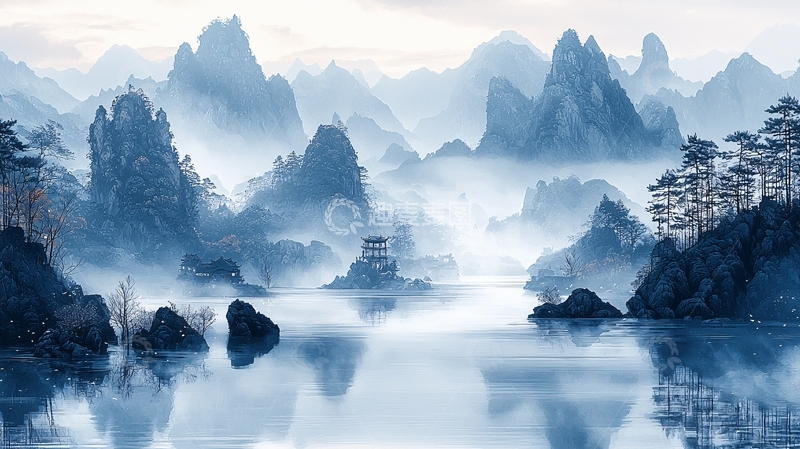 高清大图下载【趣麦麦图】水墨山水画773