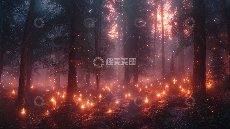 高清大图下载【趣麦麦图】神秘森林萤火之夜