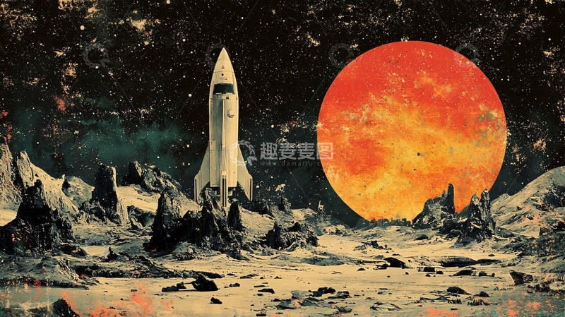 高清大图下载【趣麦麦图】复古太空火箭发射