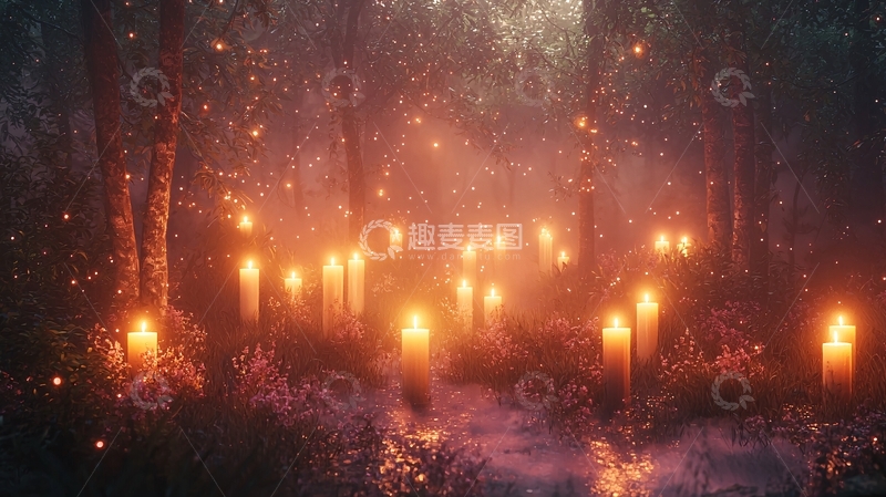 高清大图下载【趣麦麦图】梦幻森林烛光