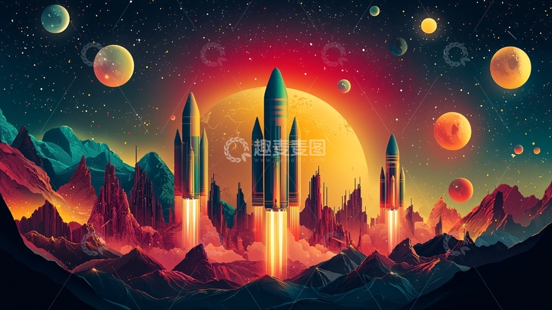 高清大图下载【趣麦麦图】宇宙飞船发射升空