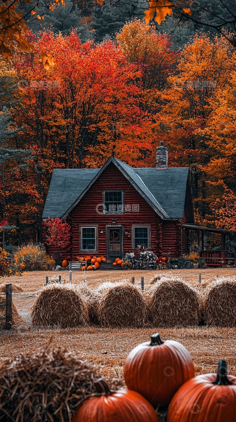 高清大图下载【趣麦麦图】秋日红房子田园风光