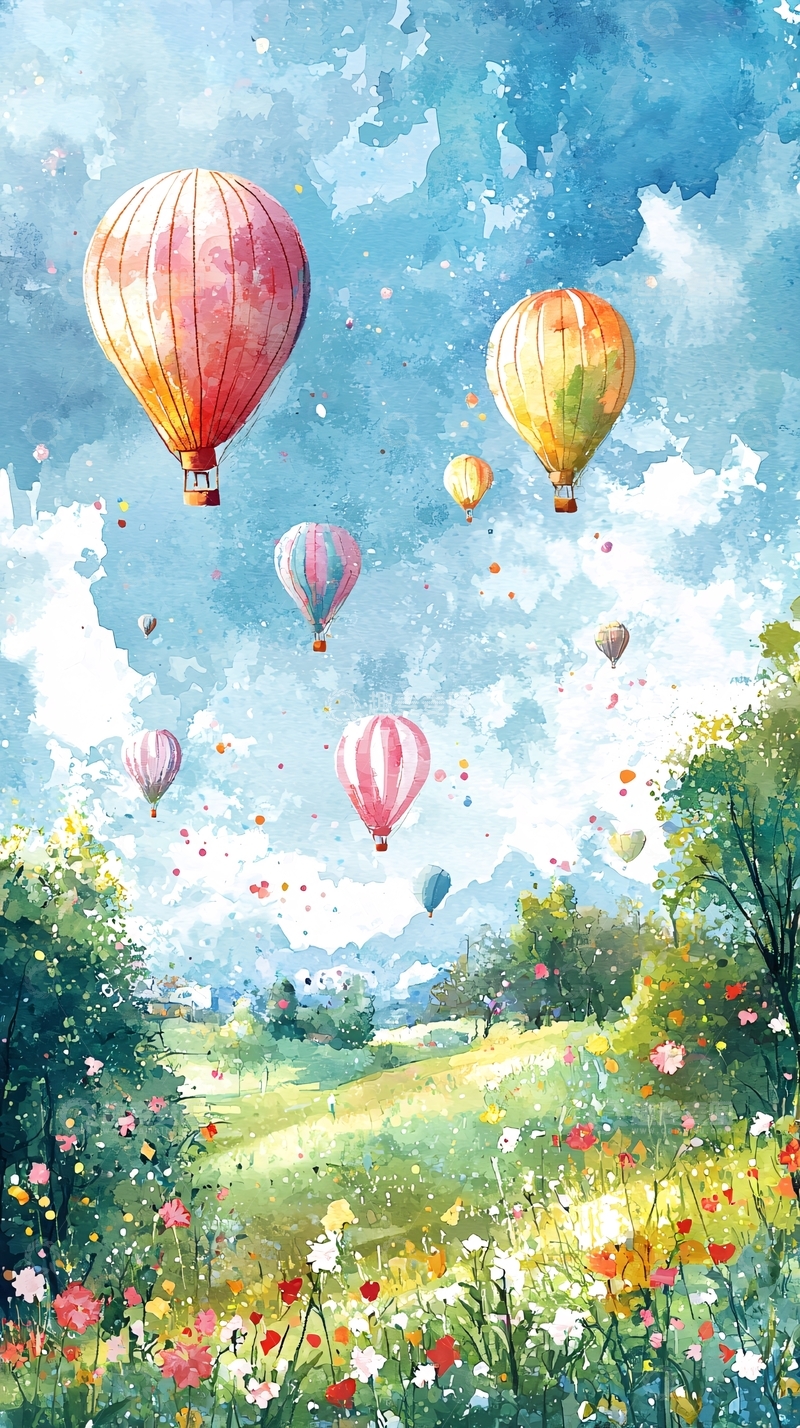 高清大图下载【趣麦麦图】热气球风景画
