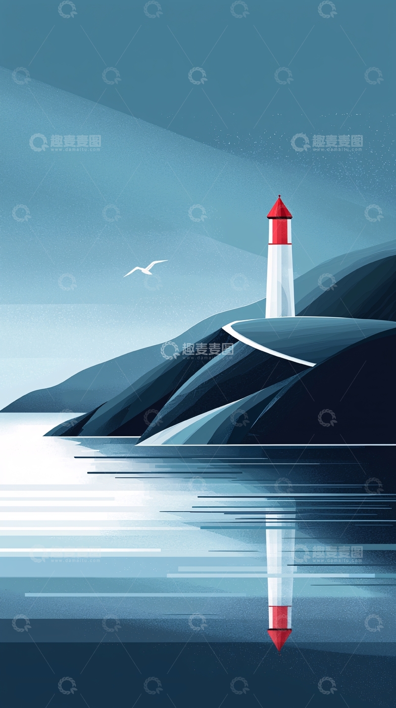 高清大图下载【趣麦麦图】极简风格海边灯塔