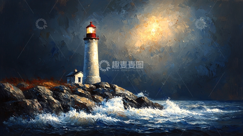 高清大图下载【趣麦麦图】暴风雨中的灯塔