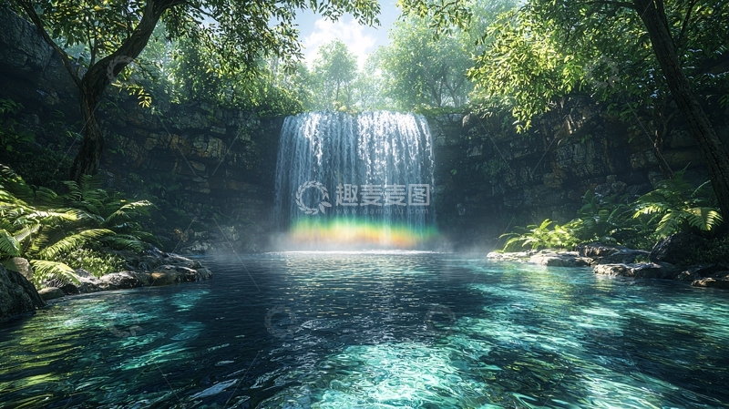 高清大图下载【趣麦麦图】热带雨林瀑布景观