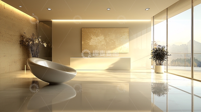 高清大图下载【趣麦麦图】现代简约风格大理石地面客厅