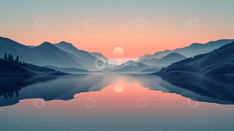高清大图下载【趣麦麦图】日出湖光山色