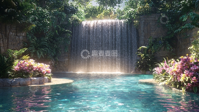 高清大图下载【趣麦麦图】瀑布泳池