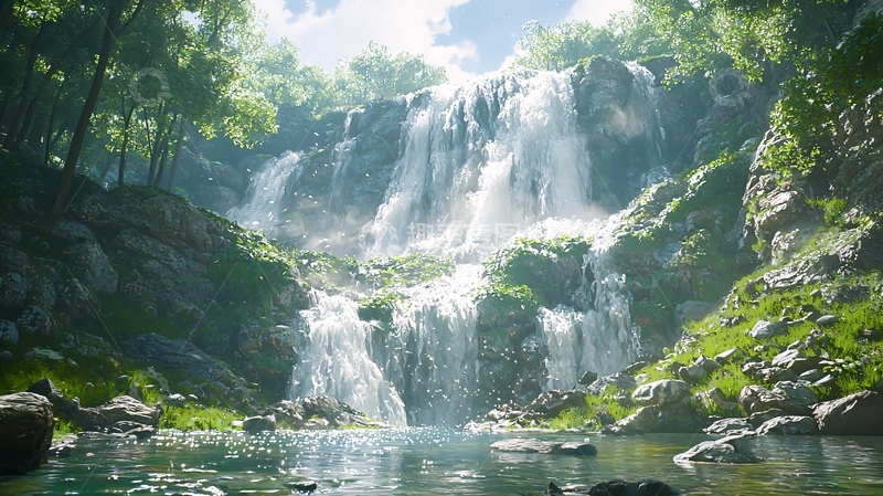 高清大图下载【趣麦麦图】森林瀑布