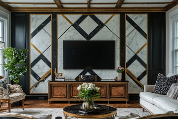 黑白几何大理石电视背景墙