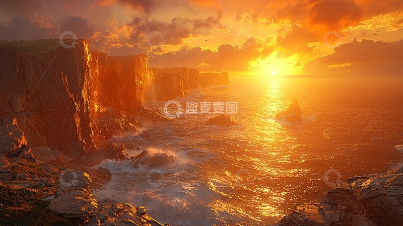 高清大图下载【趣麦麦图】壮丽的日落海崖景色