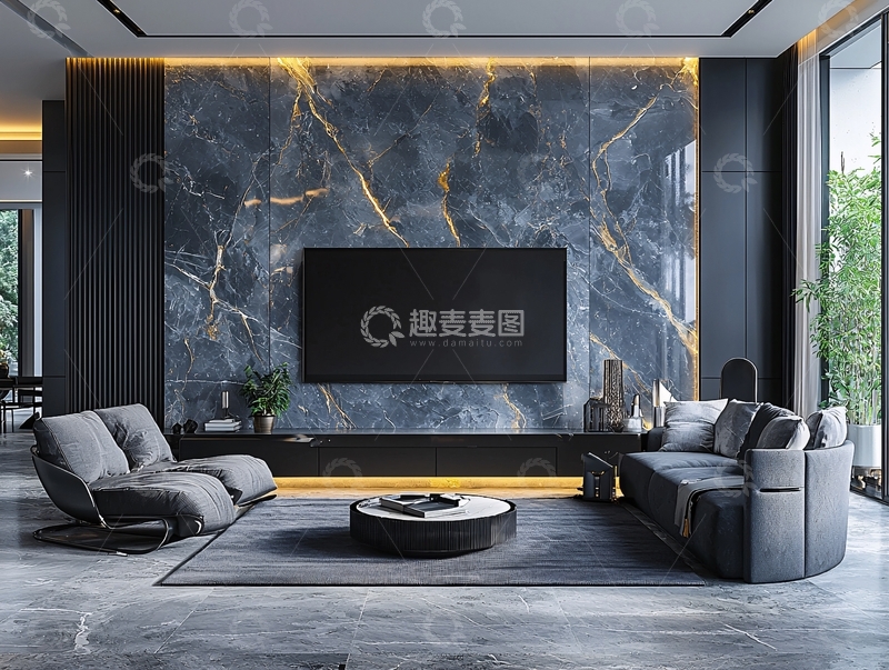 高清大图下载【趣麦麦图】现代轻奢客厅电视背景墙