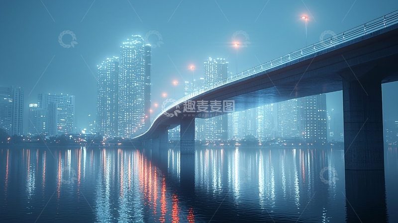 高清大图下载【趣麦麦图】雾气弥漫的都市夜景