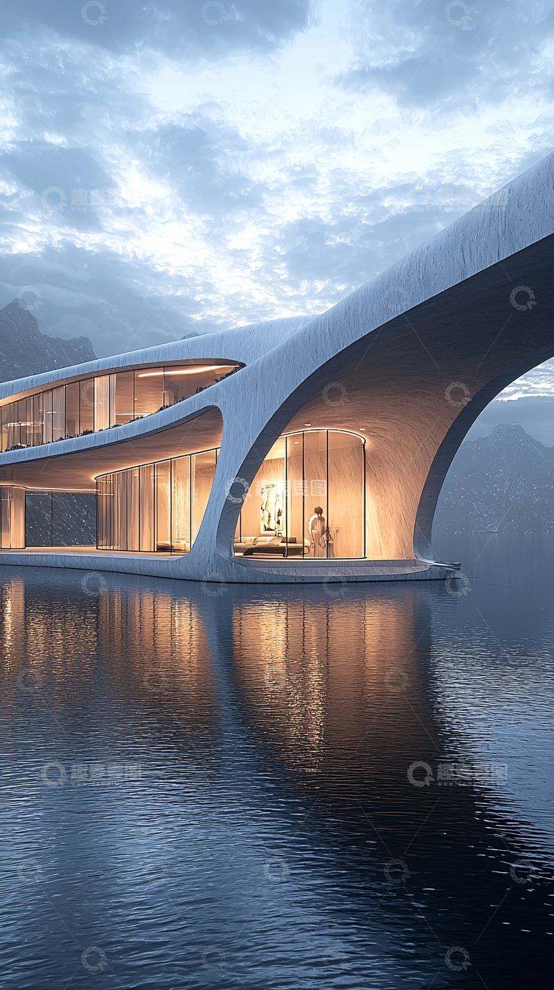 高清大图下载【趣麦麦图】未来感水上别墅