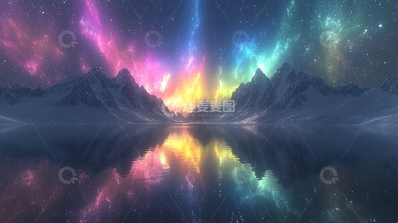 高清大图下载【趣麦麦图】极光倒影雪山梦幻风景
