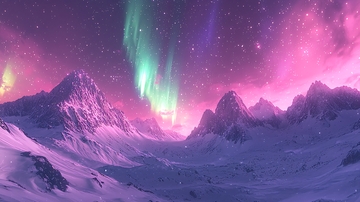 极光雪山梦幻风景