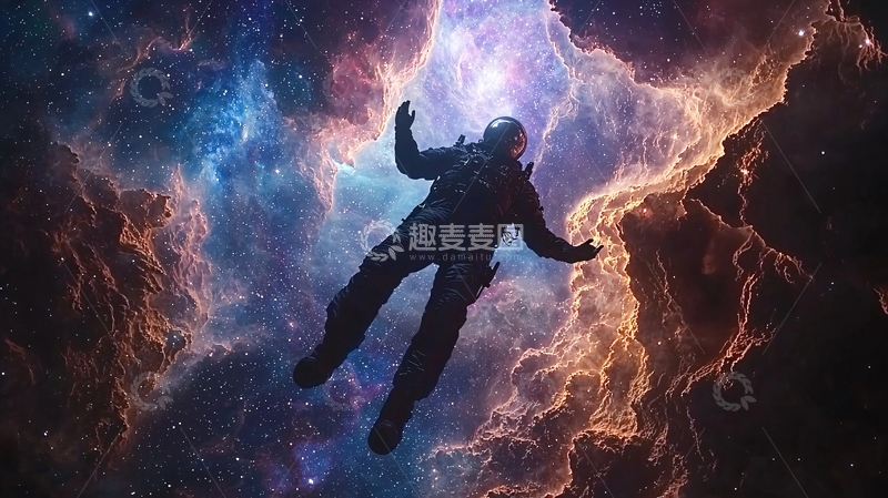高清大图下载【趣麦麦图】宇航员漂浮在绚丽星云中