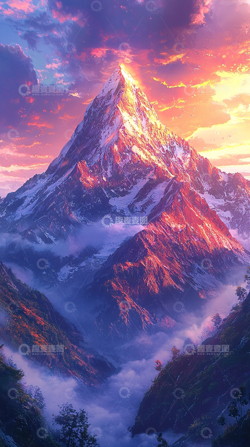 高清大图下载【趣麦麦图】壮丽雪山日出景色